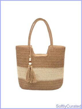 Straw Woven Tote Bag Zippered Beach Shoulder Handbag Large Travel Purse